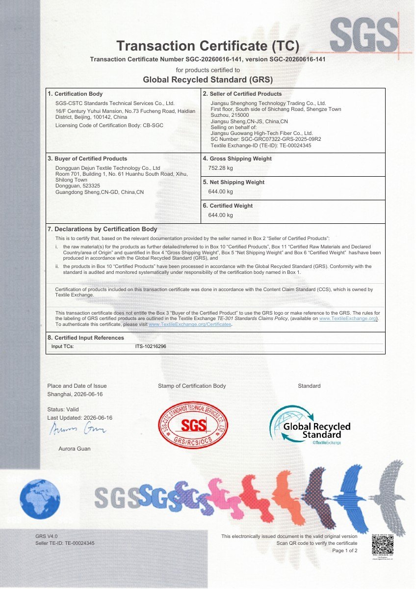 First-page preview of a GRS transaction certificate