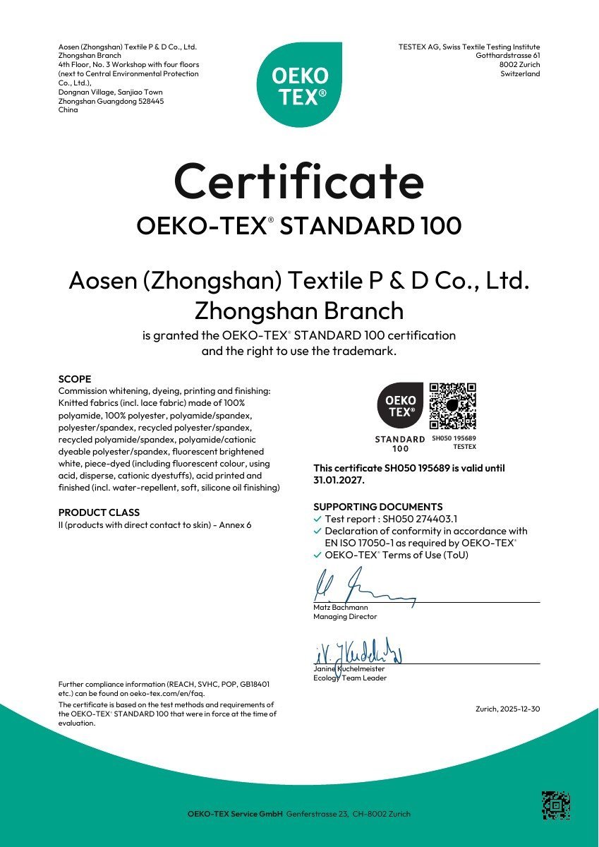 First-page preview of the OEKO-TEX Standard 100 certificate
